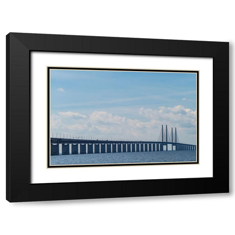 Sweden-Scania-Malmo-Oresund Bridge-longest cable-tied bridge in Europe-linking Sweden and Denmark Black Modern Wood Framed Art Print with Double Matting by Bibikow, Walter