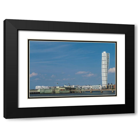 Sweden-Scania-Malmo-Turning Torso building-designed by architect Santiago Calatrava-2005 Black Modern Wood Framed Art Print with Double Matting by Bibikow, Walter