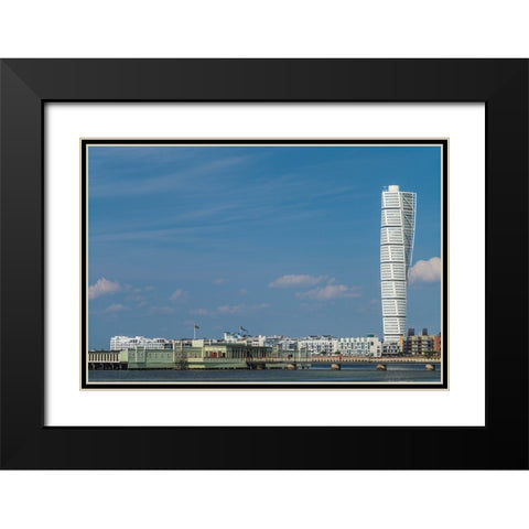 Sweden-Scania-Malmo-Turning Torso building-designed by architect Santiago Calatrava-2005 Black Modern Wood Framed Art Print with Double Matting by Bibikow, Walter