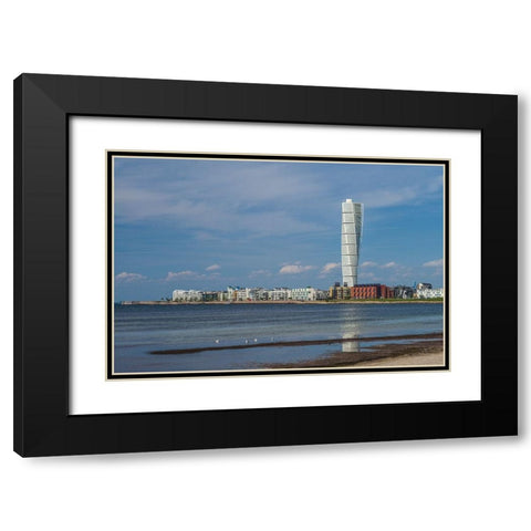 Sweden-Scania-Malmo-Turning Torso building-designed by architect Santiago Calatrava-2005 Black Modern Wood Framed Art Print with Double Matting by Bibikow, Walter