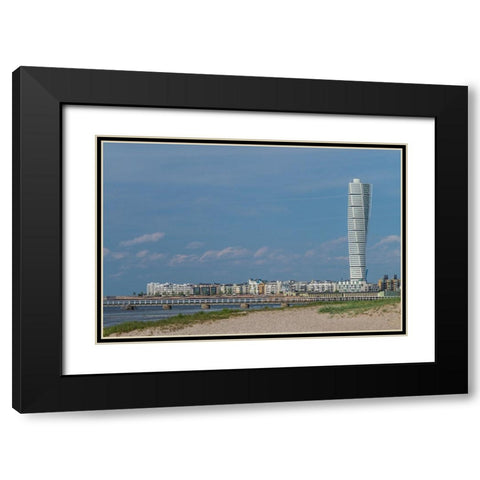 Sweden-Scania-Malmo-Turning Torso building-designed by architect Santiago Calatrava-2005 Black Modern Wood Framed Art Print with Double Matting by Bibikow, Walter