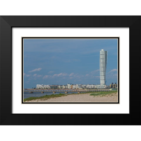Sweden-Scania-Malmo-Turning Torso building-designed by architect Santiago Calatrava-2005 Black Modern Wood Framed Art Print with Double Matting by Bibikow, Walter