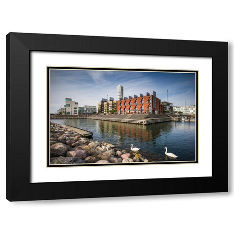 Sweden-Scania-Malmo-Turning Torso building-designed by architect Santiago Calatrava-2005 with Vastr Black Modern Wood Framed Art Print with Double Matting by Bibikow, Walter