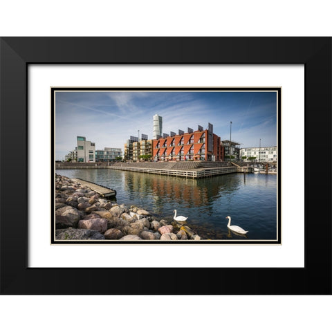 Sweden-Scania-Malmo-Turning Torso building-designed by architect Santiago Calatrava-2005 with Vastr Black Modern Wood Framed Art Print with Double Matting by Bibikow, Walter