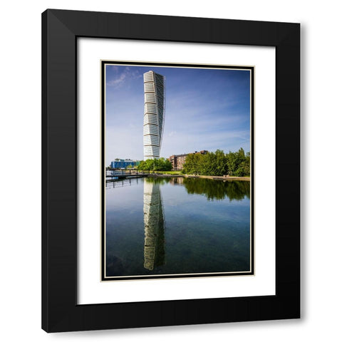Sweden-Scania-Malmo-Turning Torso building-designed by architect Santiago Calatrava-2005 Black Modern Wood Framed Art Print with Double Matting by Bibikow, Walter