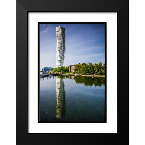 Sweden-Scania-Malmo-Turning Torso building-designed by architect Santiago Calatrava-2005 Black Modern Wood Framed Art Print with Double Matting by Bibikow, Walter