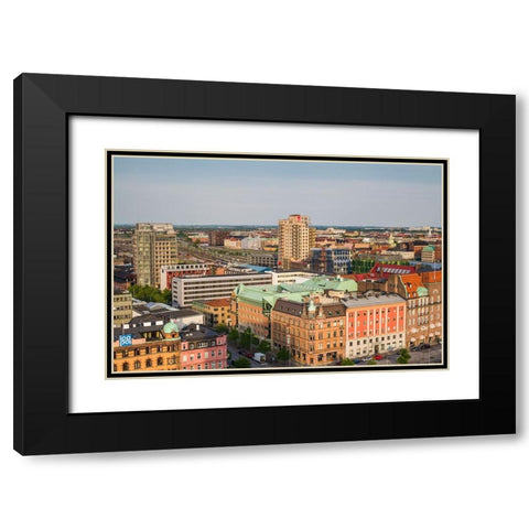 Sweden-Scania-Malmo-Inre Hamnen inner harbor-elevated skyline view Black Modern Wood Framed Art Print with Double Matting by Bibikow, Walter