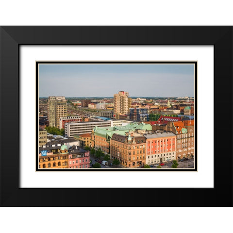 Sweden-Scania-Malmo-Inre Hamnen inner harbor-elevated skyline view Black Modern Wood Framed Art Print with Double Matting by Bibikow, Walter