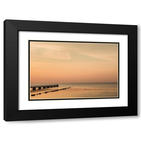 Sweden-Scania-Malmo-Riberborgs Stranden beach area-pier at sunset Black Modern Wood Framed Art Print with Double Matting by Bibikow, Walter