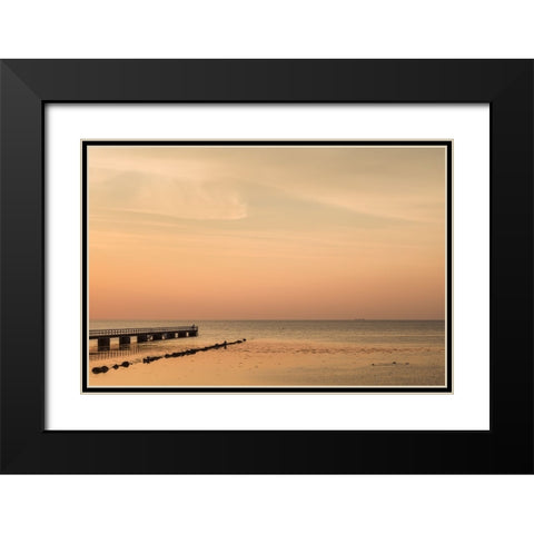 Sweden-Scania-Malmo-Riberborgs Stranden beach area-pier at sunset Black Modern Wood Framed Art Print with Double Matting by Bibikow, Walter