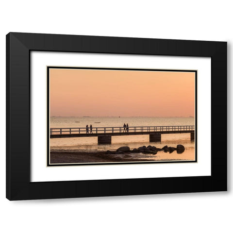 Sweden-Scania-Malmo-Riberborgs Stranden beach area-pier at sunset Black Modern Wood Framed Art Print with Double Matting by Bibikow, Walter