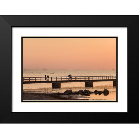 Sweden-Scania-Malmo-Riberborgs Stranden beach area-pier at sunset Black Modern Wood Framed Art Print with Double Matting by Bibikow, Walter