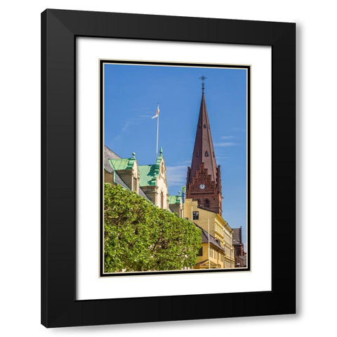 Sweden-Scania-Malmo-Sankt Petri Krka church and city buildings Black Modern Wood Framed Art Print with Double Matting by Bibikow, Walter