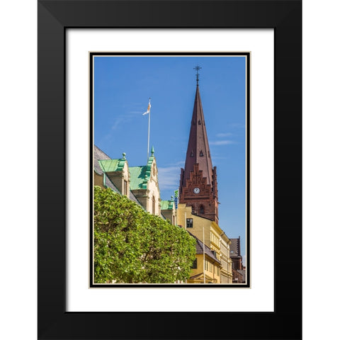 Sweden-Scania-Malmo-Sankt Petri Krka church and city buildings Black Modern Wood Framed Art Print with Double Matting by Bibikow, Walter