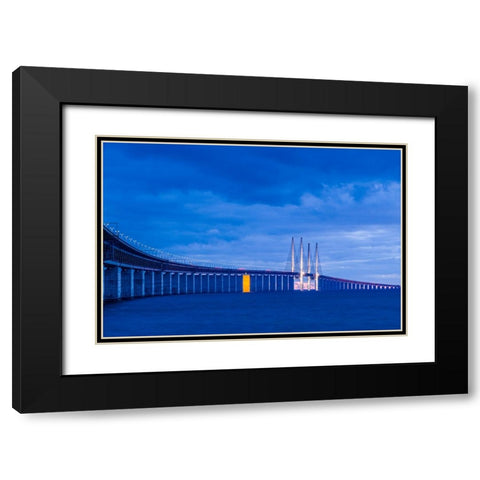 Sweden-Scania-Malmo-Oresund Bridge-longest cable-tied bridge in Europe-linking Sweden and Denmark-d Black Modern Wood Framed Art Print with Double Matting by Bibikow, Walter