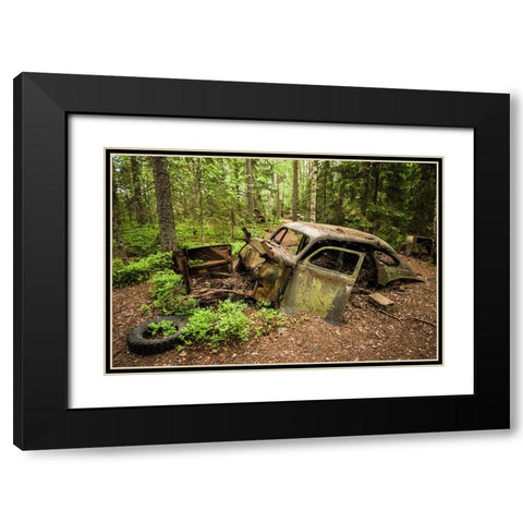 Sweden-Smaland-Ryd-Kyrko Mosse Car Cemetery-former junkyard now pubic park-junked cars Black Modern Wood Framed Art Print with Double Matting by Bibikow, Walter