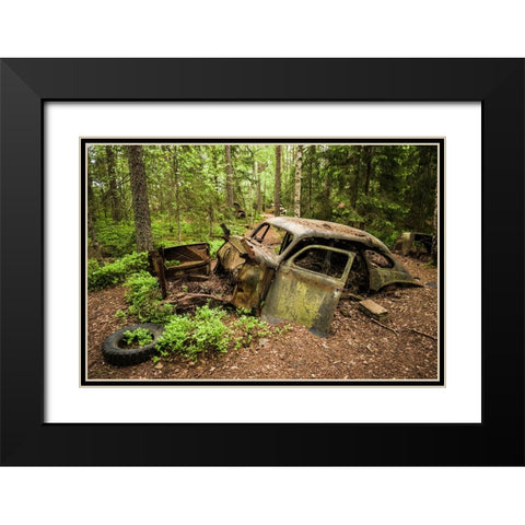 Sweden-Smaland-Ryd-Kyrko Mosse Car Cemetery-former junkyard now pubic park-junked cars Black Modern Wood Framed Art Print with Double Matting by Bibikow, Walter