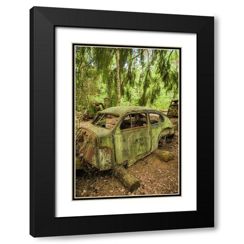 Sweden-Smaland-Ryd-Kyrko Mosse Car Cemetery-former junkyard now pubic park-junked cars Black Modern Wood Framed Art Print with Double Matting by Bibikow, Walter