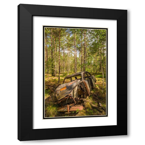 Sweden-Smaland-Ryd-Kyrko Mosse Car Cemetery-former junkyard now pubic park-junked cars Black Modern Wood Framed Art Print with Double Matting by Bibikow, Walter