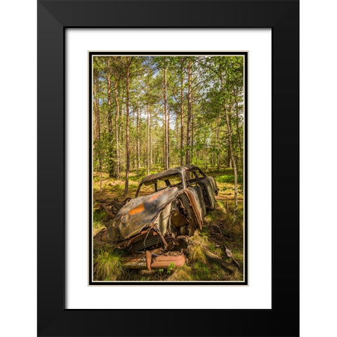 Sweden-Smaland-Ryd-Kyrko Mosse Car Cemetery-former junkyard now pubic park-junked cars Black Modern Wood Framed Art Print with Double Matting by Bibikow, Walter