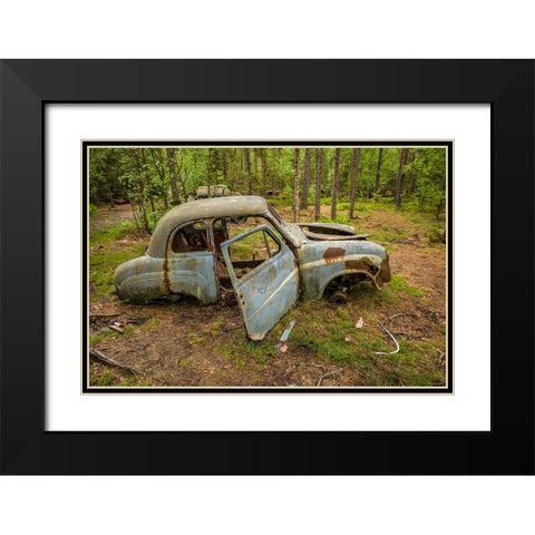 Sweden-Smaland-Ryd-Kyrko Mosse Car Cemetery-former junkyard now pubic park-junked cars Black Modern Wood Framed Art Print with Double Matting by Bibikow, Walter