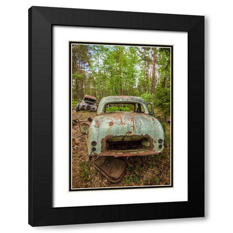 Sweden-Smaland-Ryd-Kyrko Mosse Car Cemetery-former junkyard now pubic park-junked cars Black Modern Wood Framed Art Print with Double Matting by Bibikow, Walter