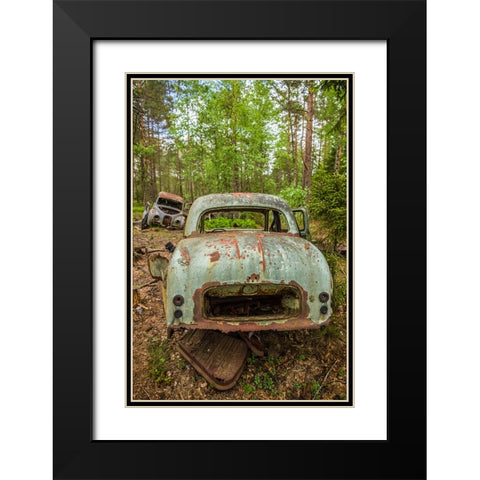 Sweden-Smaland-Ryd-Kyrko Mosse Car Cemetery-former junkyard now pubic park-junked cars Black Modern Wood Framed Art Print with Double Matting by Bibikow, Walter