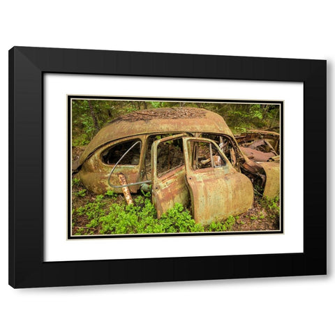 Sweden-Smaland-Ryd-Kyrko Mosse Car Cemetery-former junkyard now pubic park-junked cars Black Modern Wood Framed Art Print with Double Matting by Bibikow, Walter