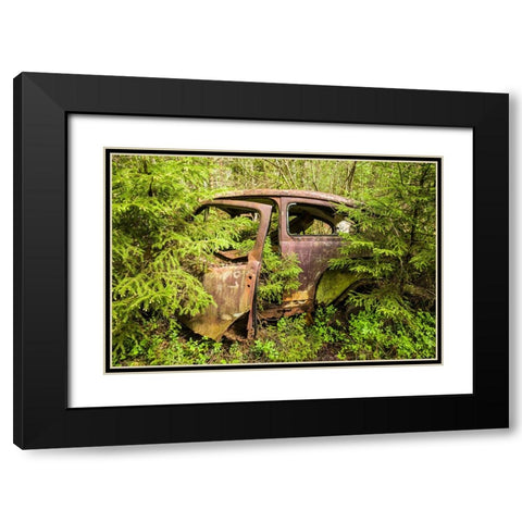 Sweden-Smaland-Ryd-Kyrko Mosse Car Cemetery-former junkyard now pubic park-junked cars Black Modern Wood Framed Art Print with Double Matting by Bibikow, Walter