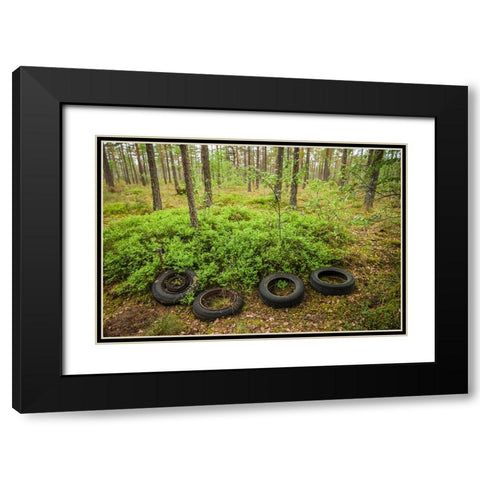 Sweden-Smaland-Ryd-Kyrko Mosse Car Cemetery-former junkyard now pubic park-old tires Black Modern Wood Framed Art Print with Double Matting by Bibikow, Walter