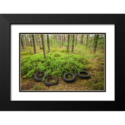 Sweden-Smaland-Ryd-Kyrko Mosse Car Cemetery-former junkyard now pubic park-old tires Black Modern Wood Framed Art Print with Double Matting by Bibikow, Walter