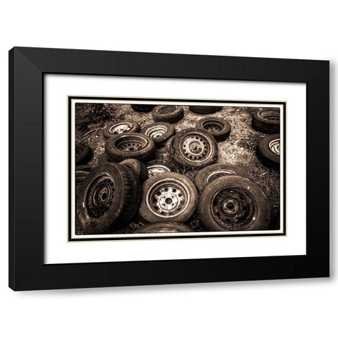Sweden-Smaland-Ryd-Kyrko Mosse Car Cemetery-former junkyard now pubic park-old tires Black Modern Wood Framed Art Print with Double Matting by Bibikow, Walter