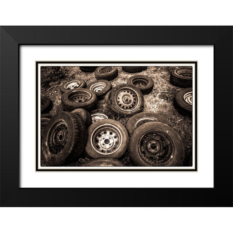 Sweden-Smaland-Ryd-Kyrko Mosse Car Cemetery-former junkyard now pubic park-old tires Black Modern Wood Framed Art Print with Double Matting by Bibikow, Walter