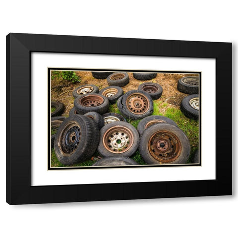 Sweden-Smaland-Ryd-Kyrko Mosse Car Cemetery-former junkyard now pubic park-old tires Black Modern Wood Framed Art Print with Double Matting by Bibikow, Walter