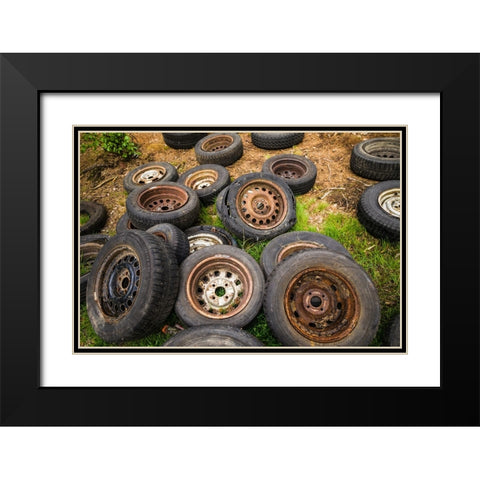 Sweden-Smaland-Ryd-Kyrko Mosse Car Cemetery-former junkyard now pubic park-old tires Black Modern Wood Framed Art Print with Double Matting by Bibikow, Walter