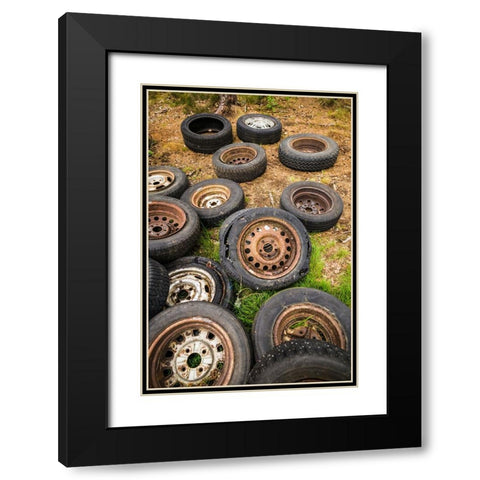 Sweden-Smaland-Ryd-Kyrko Mosse Car Cemetery-former junkyard now pubic park-old tires Black Modern Wood Framed Art Print with Double Matting by Bibikow, Walter