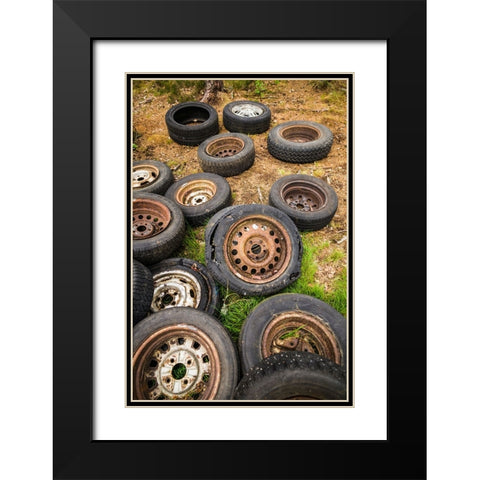 Sweden-Smaland-Ryd-Kyrko Mosse Car Cemetery-former junkyard now pubic park-old tires Black Modern Wood Framed Art Print with Double Matting by Bibikow, Walter