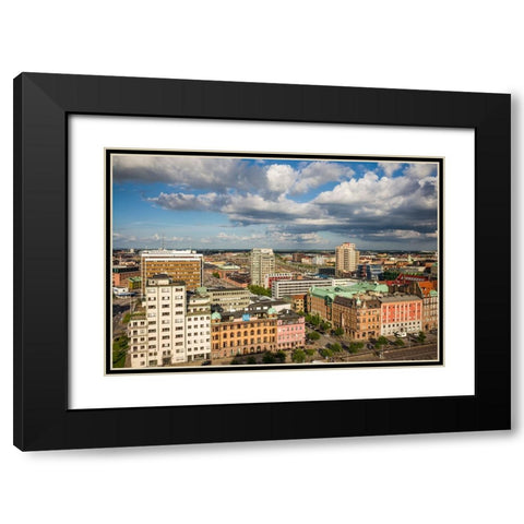 Sweden-Scania-Malmo-Inre Hamnen inner harbor-elevated skyline view Black Modern Wood Framed Art Print with Double Matting by Bibikow, Walter