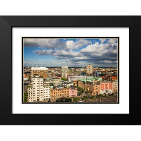 Sweden-Scania-Malmo-Inre Hamnen inner harbor-elevated skyline view Black Modern Wood Framed Art Print with Double Matting by Bibikow, Walter