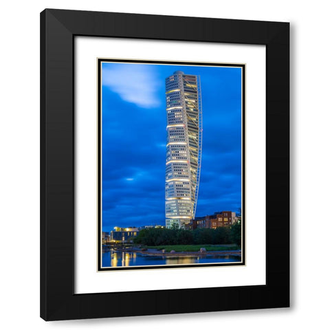Sweden-Scania-Malmo-Turning Torso building-designed by architect Santiago Calatrava-2005-dusk Black Modern Wood Framed Art Print with Double Matting by Bibikow, Walter