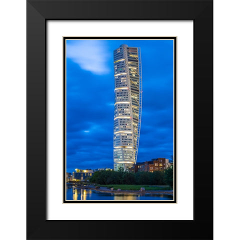 Sweden-Scania-Malmo-Turning Torso building-designed by architect Santiago Calatrava-2005-dusk Black Modern Wood Framed Art Print with Double Matting by Bibikow, Walter