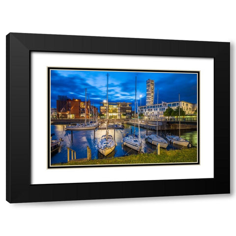 Sweden-Scania-Malmo-Turning Torso building-designed by architect Santiago Calatrava-2005 with Vastr Black Modern Wood Framed Art Print with Double Matting by Bibikow, Walter