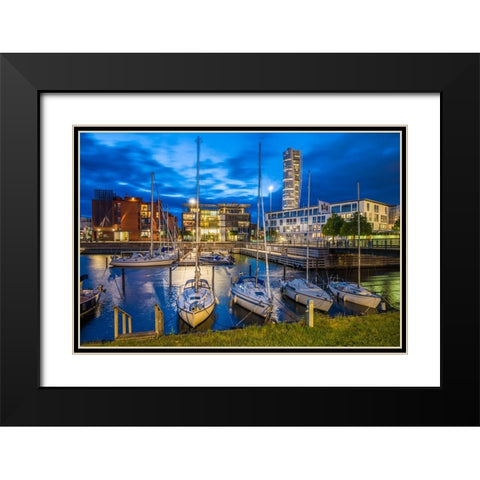 Sweden-Scania-Malmo-Turning Torso building-designed by architect Santiago Calatrava-2005 with Vastr Black Modern Wood Framed Art Print with Double Matting by Bibikow, Walter