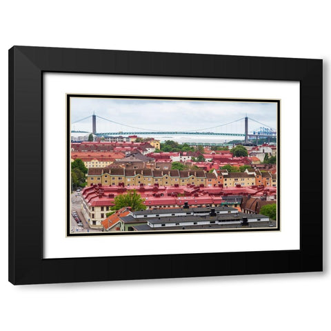 Sweden-Vastragotland and Bohuslan-Gothenburg-high angle view of the Alvsborgsbron bridge Black Modern Wood Framed Art Print with Double Matting by Bibikow, Walter