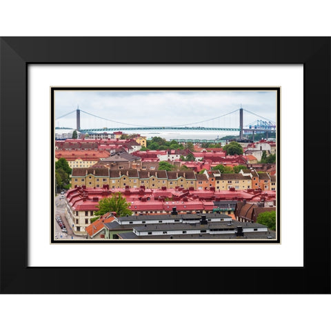 Sweden-Vastragotland and Bohuslan-Gothenburg-high angle view of the Alvsborgsbron bridge Black Modern Wood Framed Art Print with Double Matting by Bibikow, Walter