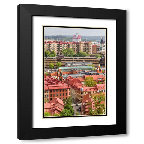 Sweden-Vastragotland and Bohuslan-Gothenburg-high angle city view from the Skansparken-morning Black Modern Wood Framed Art Print with Double Matting by Bibikow, Walter