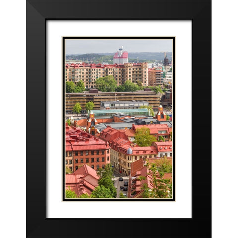 Sweden-Vastragotland and Bohuslan-Gothenburg-high angle city view from the Skansparken-morning Black Modern Wood Framed Art Print with Double Matting by Bibikow, Walter