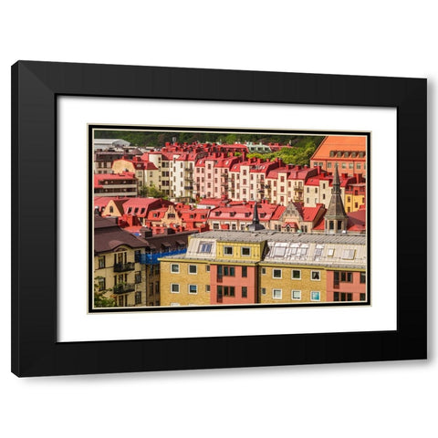 Sweden-Vastragotland and Bohuslan-Gothenburg-high angle city view from the Skansparken-morning Black Modern Wood Framed Art Print with Double Matting by Bibikow, Walter