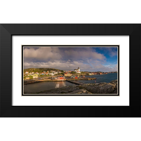 Sweden-Bohuslan-Tjorn Island-Skarhamn-town skyline with Skarhamn church-sunset Black Modern Wood Framed Art Print with Double Matting by Bibikow, Walter