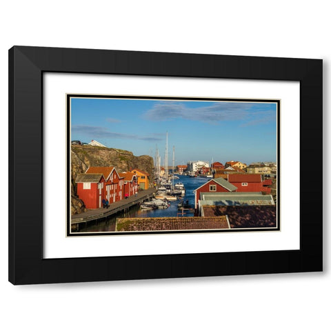 Sweden-Bohuslan-Smogen-Smogenbryggan-antique boat houses and fishing shacks Black Modern Wood Framed Art Print with Double Matting by Bibikow, Walter